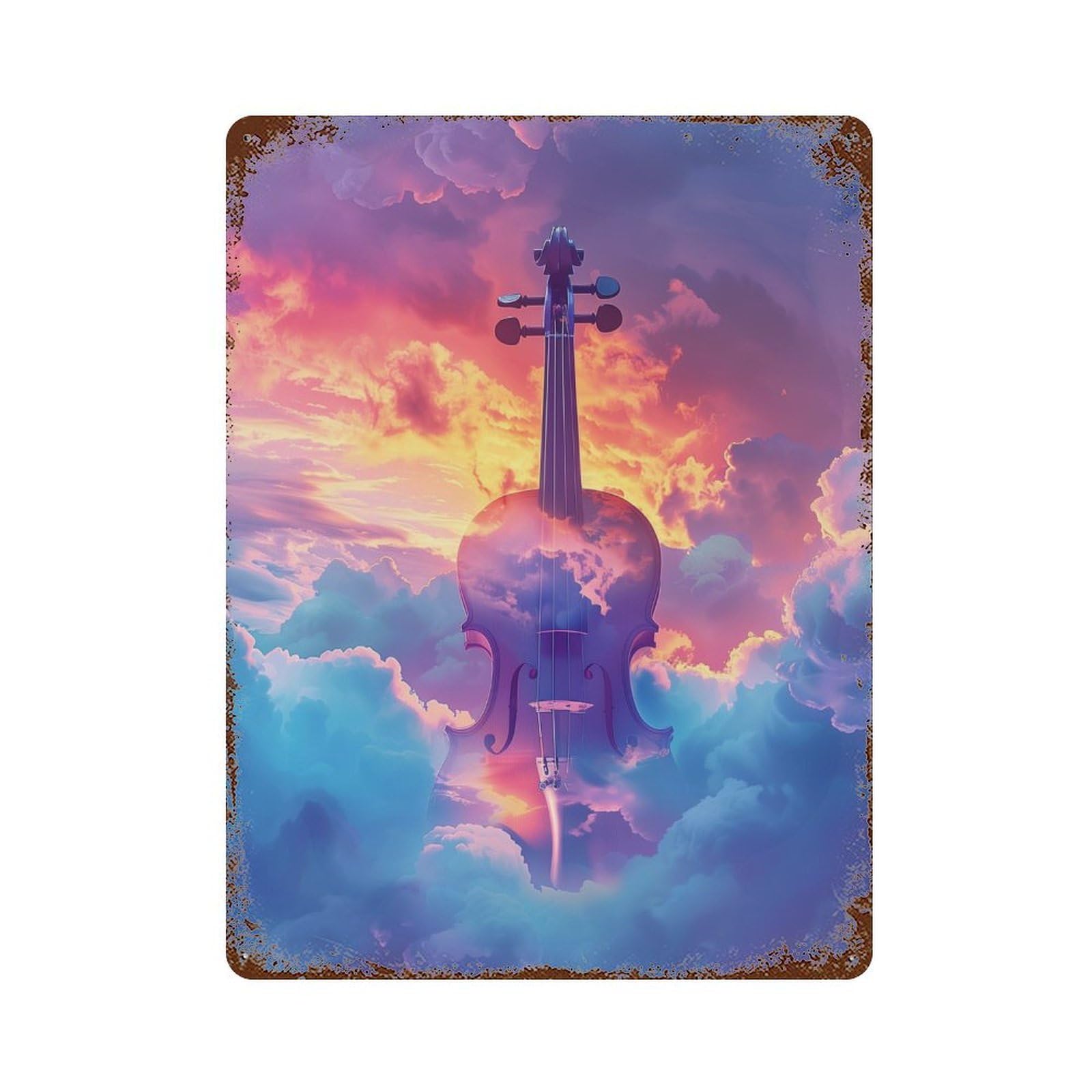Sky Violin Dream Rusty Metal Tin Sign 15.7"x11.8", Vintage Wall Decor for Garage, Pub Or Kitchen
