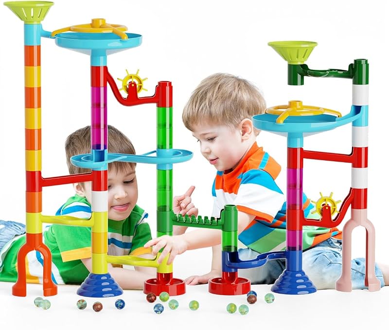Marble Run Kit, 110pcs Marble Maze Game Construction Building Toys for Kids, Marble Track Race Set STEM Learning Toys Gift for Boys Girls 3 4 5 6 7 8 9 10+, 8105