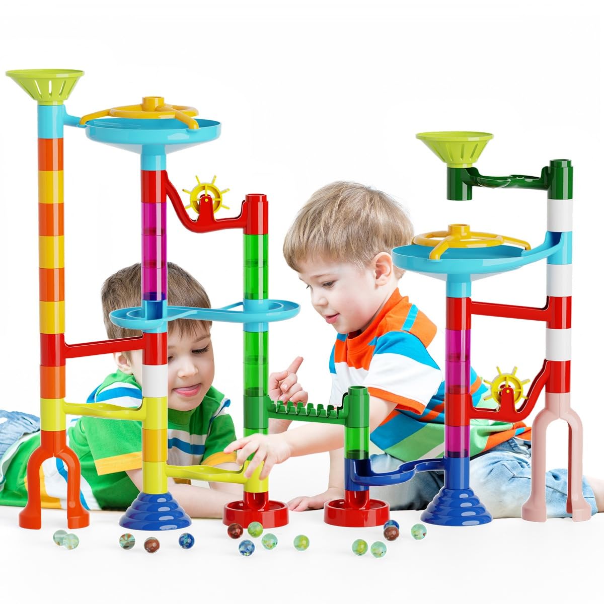 ifollower Marble Run, 110pcs Marble Maze Game Construction Building Toys for Kids, Marble Track Race Set STEM Learning Toys Gift for Boys Girls 3 4 5 6 7 8 9 10+, 8105