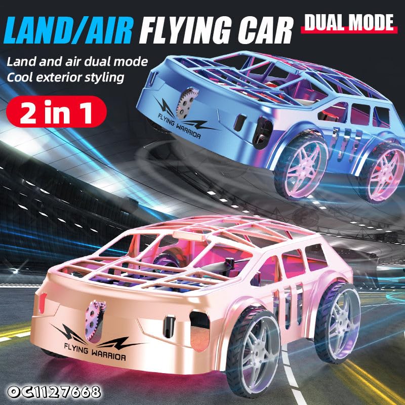 Image of Cable World 2-in-1 Flying Car Drone Toy for Kids with Remote Control, Air & Land Dual Mode RC Car, LED Lights, Headless Mode, One Key Take Off /Landing, Rechargeable Stunt Toy Gift for Boys & Girls