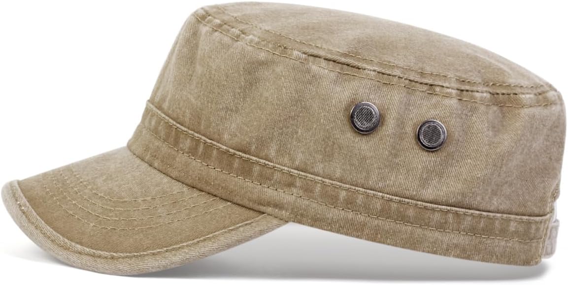 Malaxlx Military Cadet Army Cap for Men Women – Washed Cotton Vintage Adjustable Flat Top Hat - Image 5