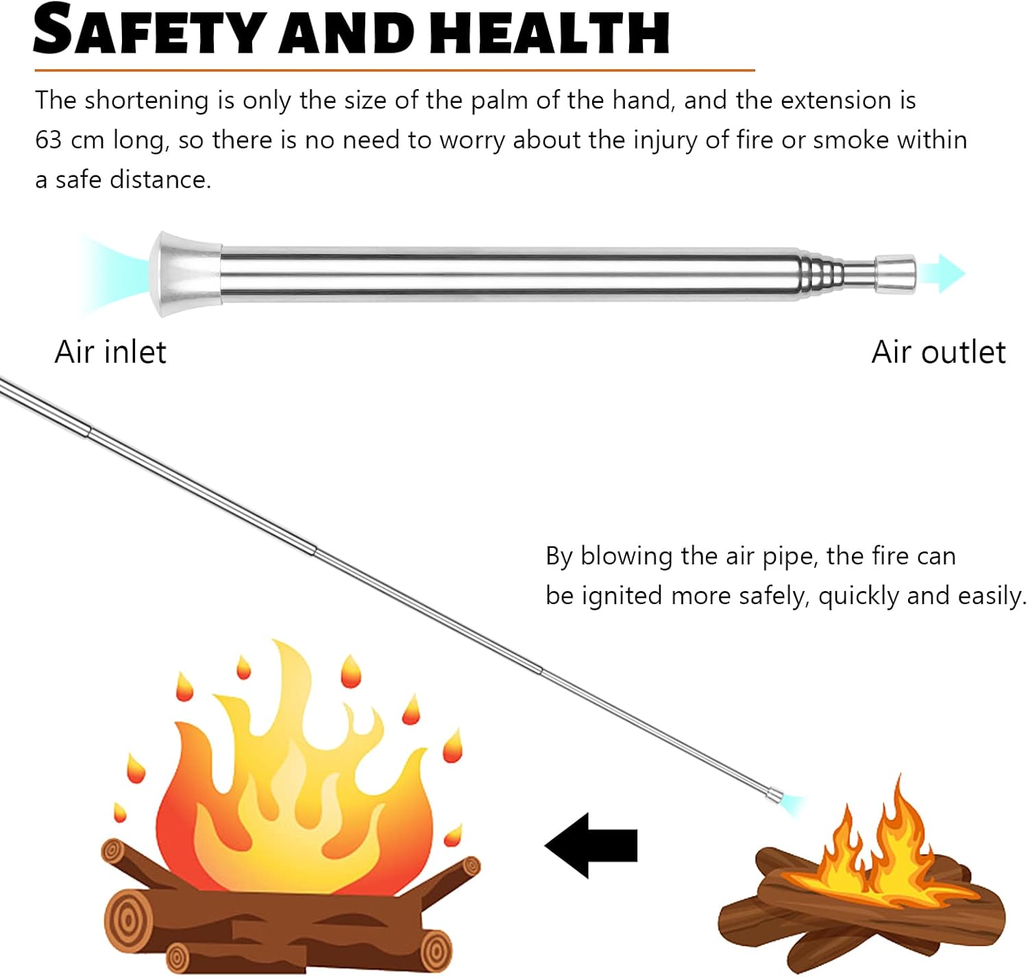 Zsanhua 2Pcs Telescopic Blow Fire Tube, Stainless Steel Fire Blower