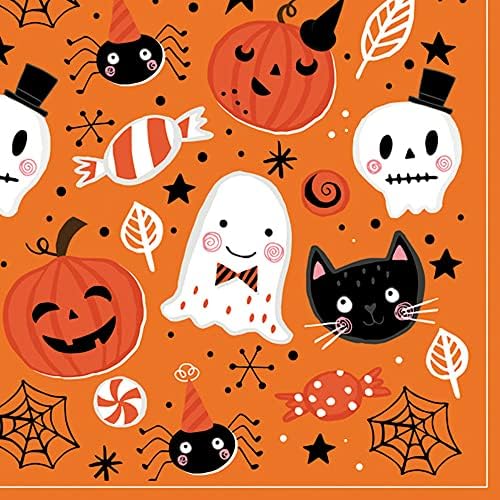 DAISY 3-Ply Halloween Theme Decoupage Serviettes Tissue Paper Napkins Serviettes 33cm x 33cm - Pack of 20 (Orange Halloween Booo)