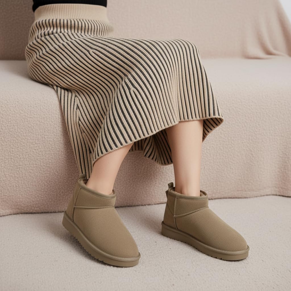 CUSHIONAIRE Hip-3 Genuine Suede Leather Ankle Boots for Women – Pull On Cozy Faux Fur Boots Womens Shoes with Comfortable Memory Foam - Image 7