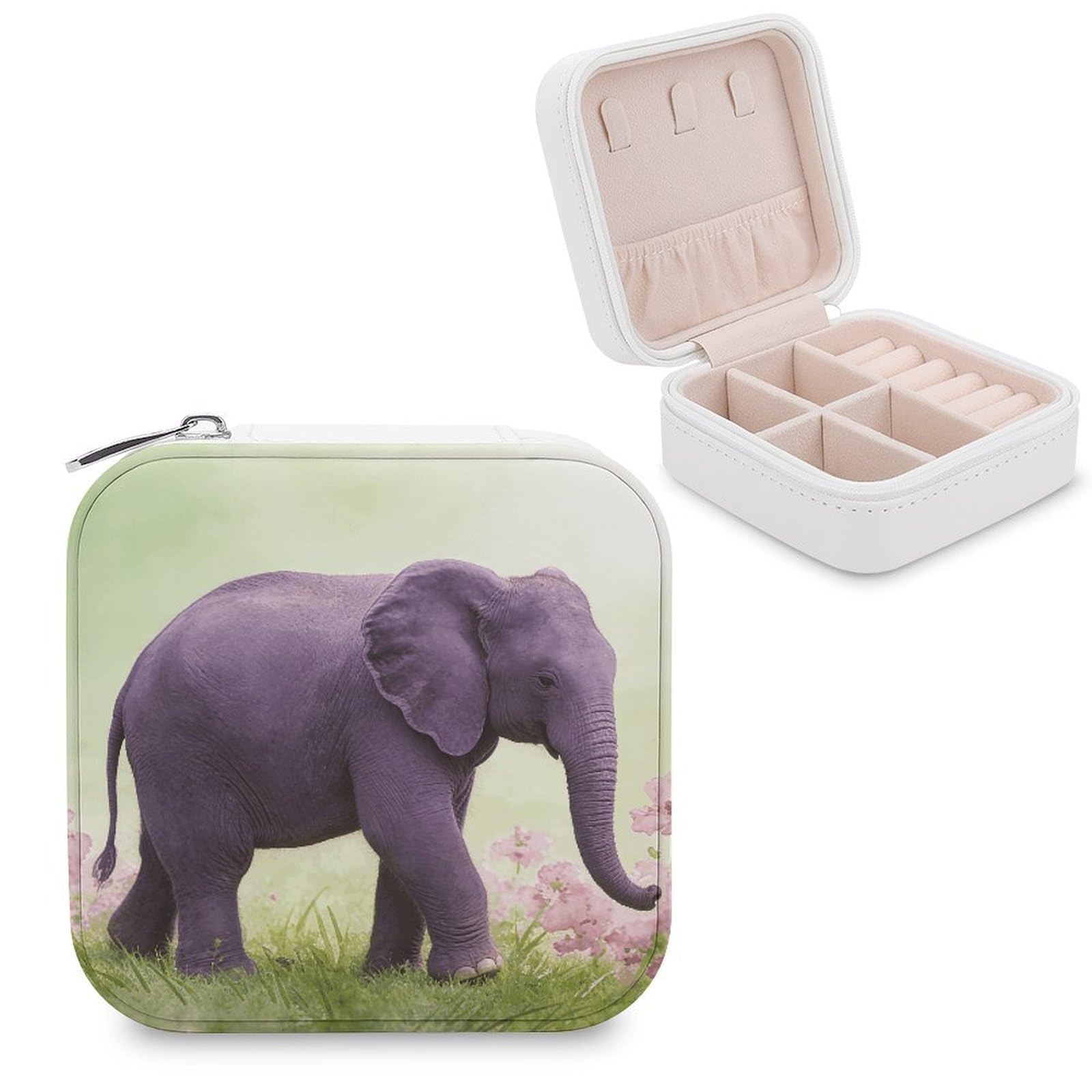 LZQPOEAS Purple Elephant Jewelry Box, PU Patterned Storage Case, Portable Travel Jewelry Organizer Box for Storing Rings, Pendants, Earrings, Necklaces, And Women's Specialized