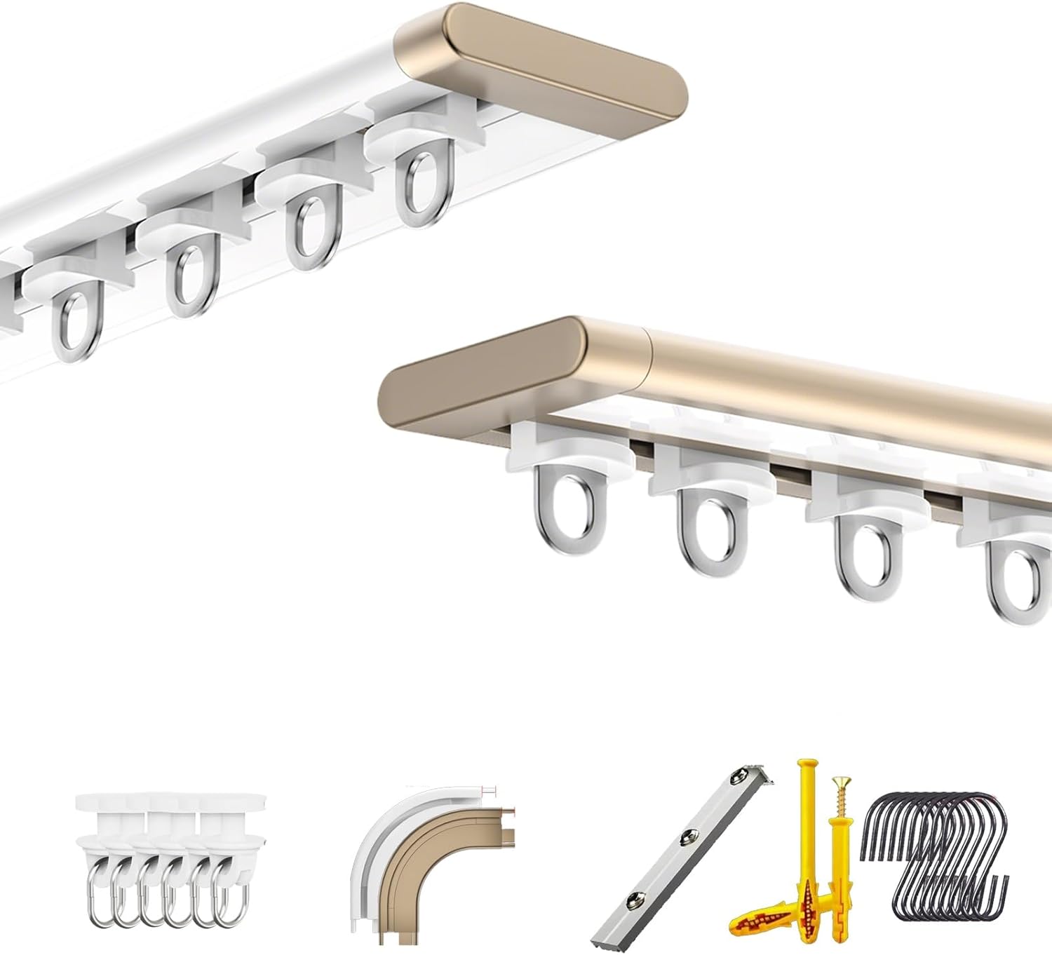 静音カーテンレール シングル、カーテンレール 天井付け、家庭、オフィス、RV、バスルームなど(シャンパン,260 cm (8.5ft