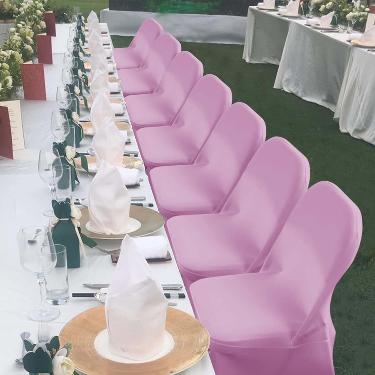 babenest spandex folding chair covers upgraded 10 pcs universal stretch washable fitted chair slipcovers protector for wedding, holidays, banquet, party, easter celebration (pink) pink 10pcs