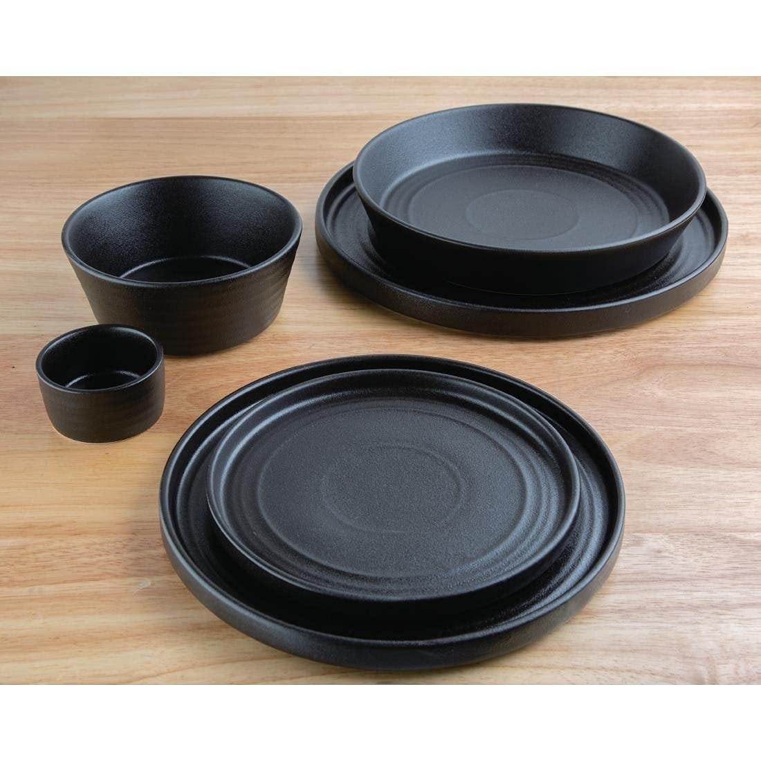 Olympia Cavolo Flat Round Bowls Textured Black 143mm (Pack of 6), 143 mm - Image 5