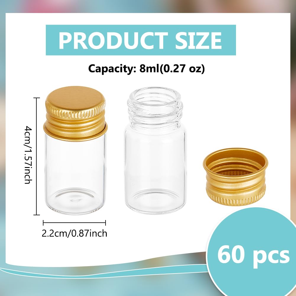 BENECREAT 60PCS Clear Glass Vials, 8ml/0.3oz Tiny Jars with Aluminum Screw Lids - Image 2
