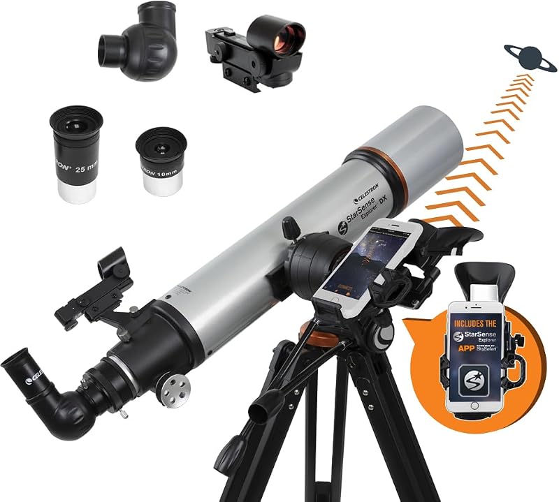 Telescopio refractor habilitado para aplicación Celestron StarSense Explorer DX 102AZ | Navegación guiada por teléfono inteligente, telescopio refractor premium con montaje manual, visualización de la luna y los planetas, ideal para principiantes