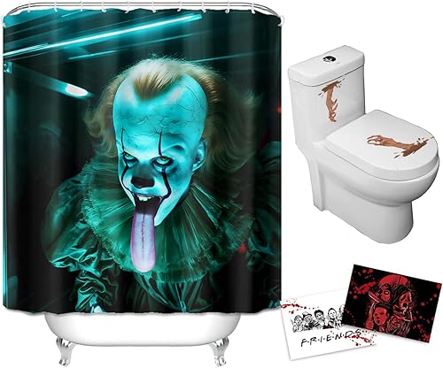 Cortina de ducha de Halloween Nightmare Clown Sinister Pennywise The IT, decoración navideña temática de película de terror, cortina de baño disponible en Yaxa Costa Rica