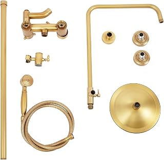 Sistema de ducha retro con alcachofa de mano, juego de grifería de latón envejecido, con ducha de lluvia y cabezal de ducha ajustable en altura (85 – 110 cm), color bronce