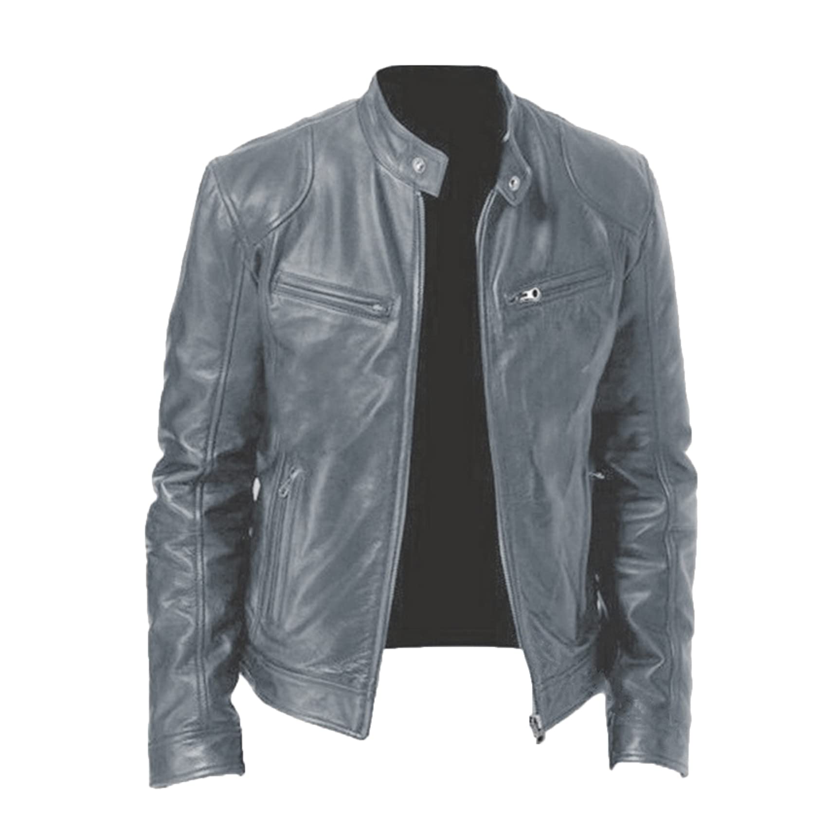 Chaqueta De Cuero Delgada Con Cuello Levantado Para Hombre De Primavera Y OtoñO, DecoracióN De Bolsillo, Traje De Motocicleta, Chaqueta De Cuero Pu