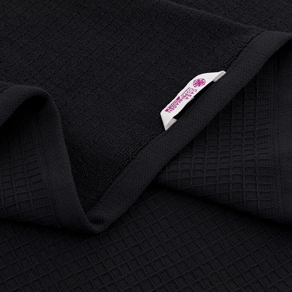 Casa Copenhagen – Coffret Cadeau de 4 Serviettes de Bain, 600 g/m²Noir | waffle Ensemble serviettes 100 % coton égyptien,140×70cm, pour la plage,la douche et la piscine,(cadeau pour femmes/hommes)
