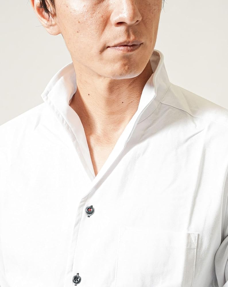 IZREEL スタンドカラー ホワイトポロシャツ 黒襟 裾リブ サイズ L 360304117_1.jpg