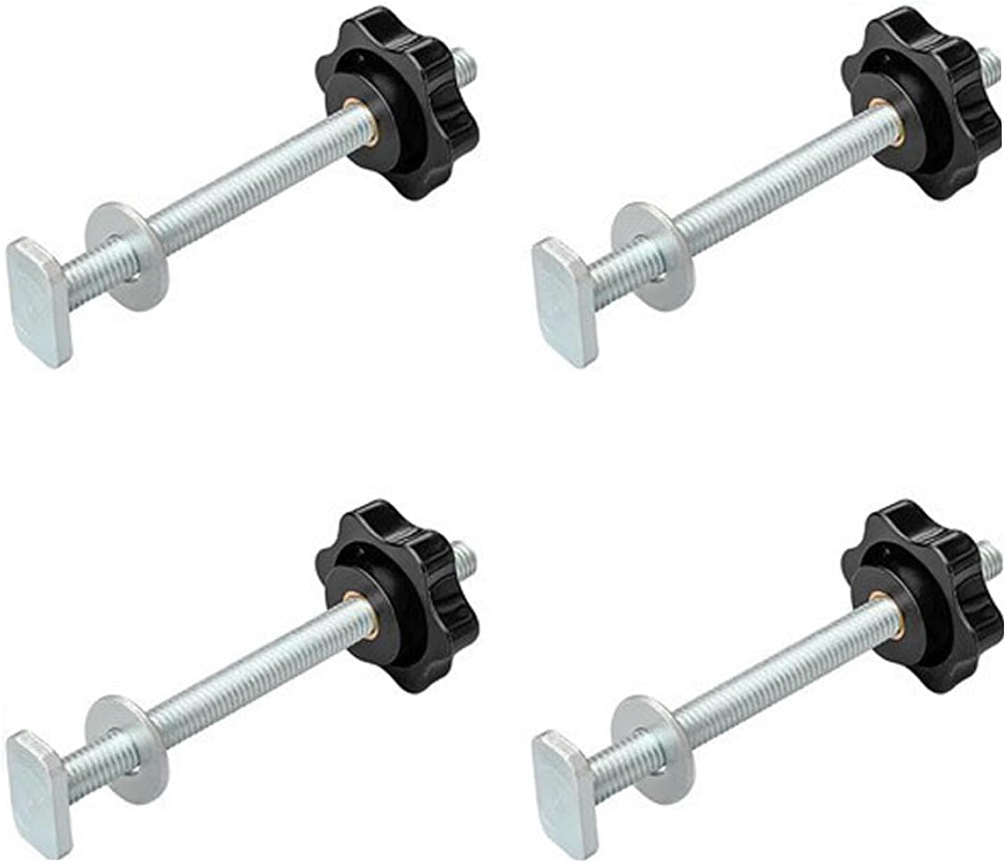 4Pcs M8 T-Track Kit,T-Track Bolts with Knobs and Washers,T Track Clamp Accessories M8 x 100mm Threaded Bolts,for Woodworking Tool Slots and Fastening Fixtures