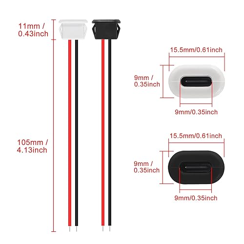 Miniatura 10 de XIITIA 8 unids conector USB tipo C Chasis hembra 2 pines para bricolaje, cable de soldadura 2P impermeable tipo cable USB C Pigtail Cable de