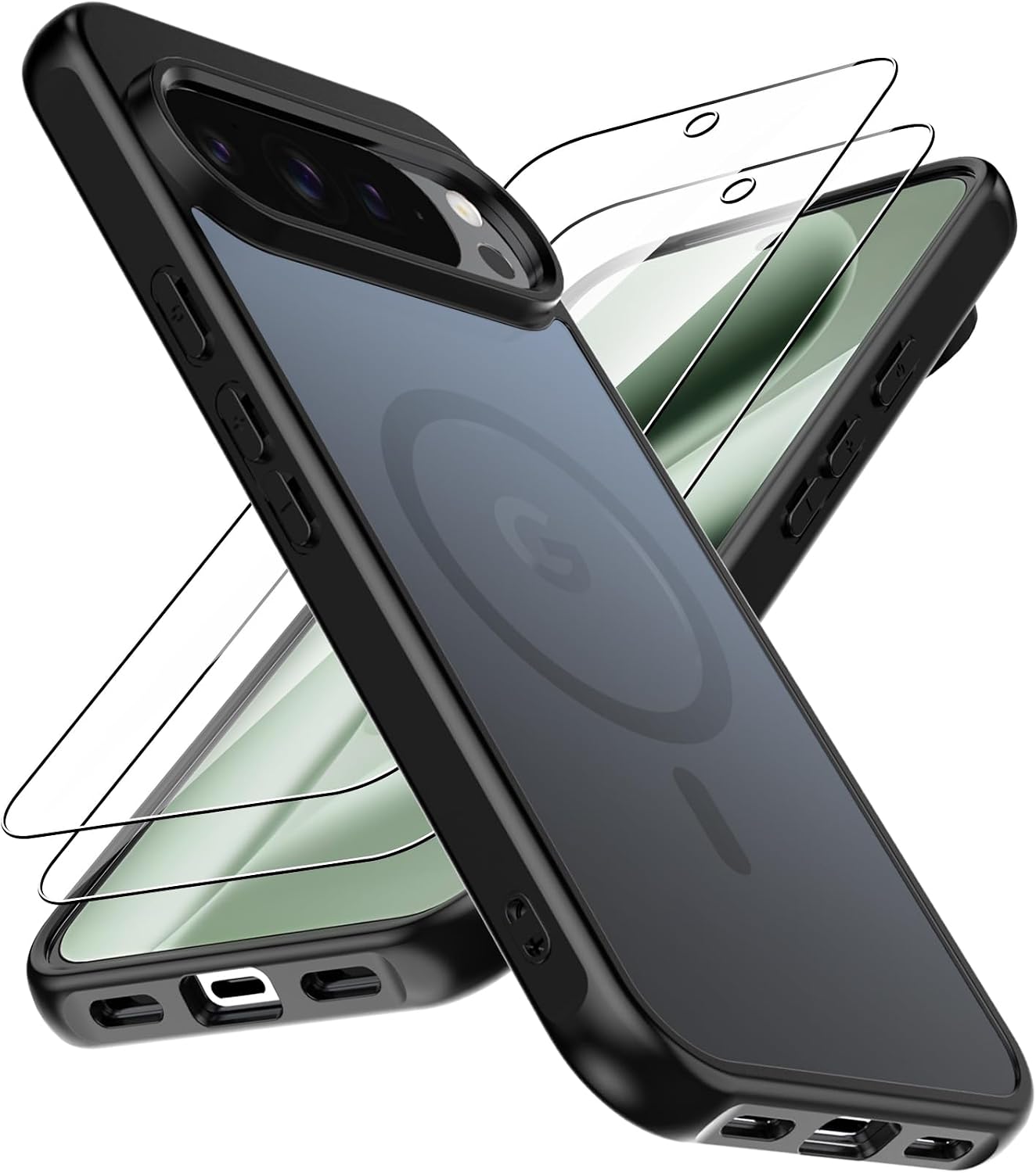 Magnetisch Hülle für Google Pixel 10 Pro XL 5G Hülle, 2 Stück für Panzerglas mit MagSafe Handyhülle Dünn Stoßfest Matt PC Rückseite Schutzhülle Case für Pixel 10 Pro XL