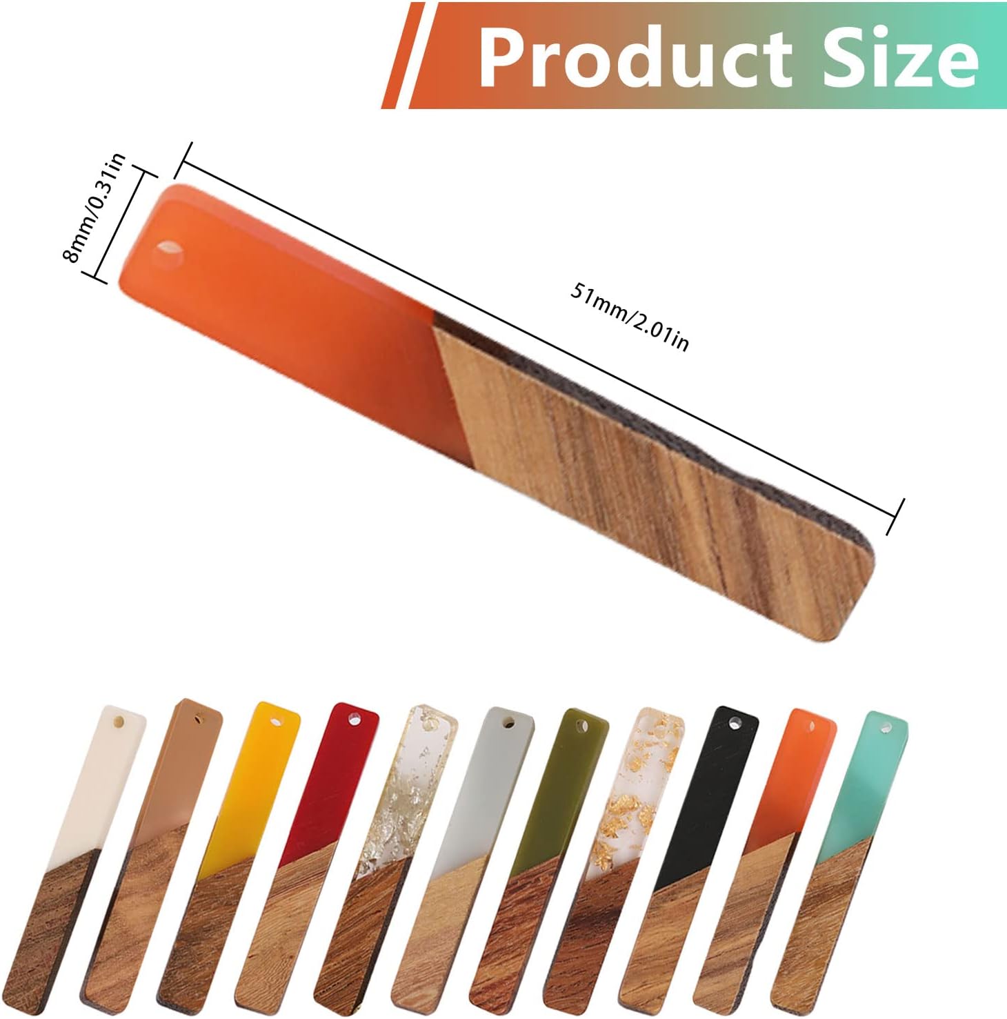 CDIYTOOL 44 Pcs Resin Wooden Rectangle Bar Charms Earrings Pendants Mixed Color Vertical Bar Wooden Pieces Pendants Vintage Resin Wood Statement Earring Findings for Necklace Jewelry Making