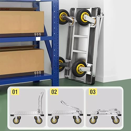 Miniatura 7 de Carro de plataforma para camiones de plataforma resistente, capacidad de 2000 libras, carrito de empuje plegable de acero, carrito grande de