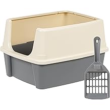 Bo&icirc;te &agrave; liti&egrave;re pour grand chat Amazon Basics avec c&ocirc;t&eacute;s hauts, dessus ouvert, comprend une cuill&egrave;re, 19 x 15 x 11,75 pouces, gris/beige