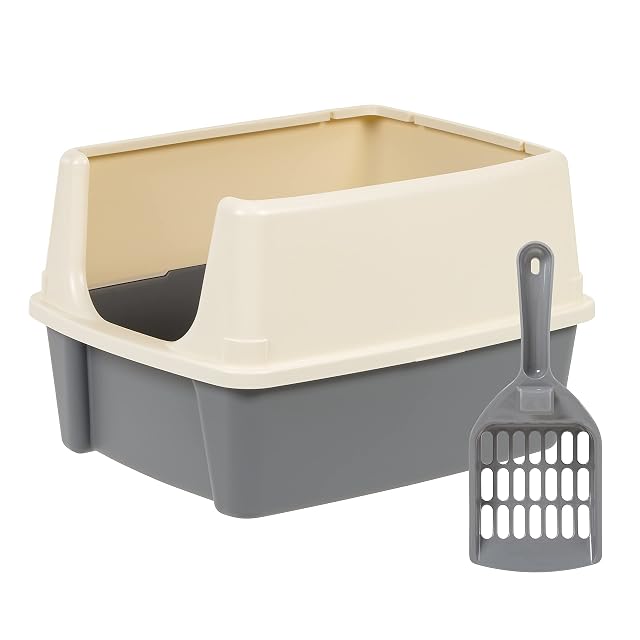 Amazon Basics Large Cat Litter Box with High Sides Open Top Includes Scoop 19 x 15 x 11