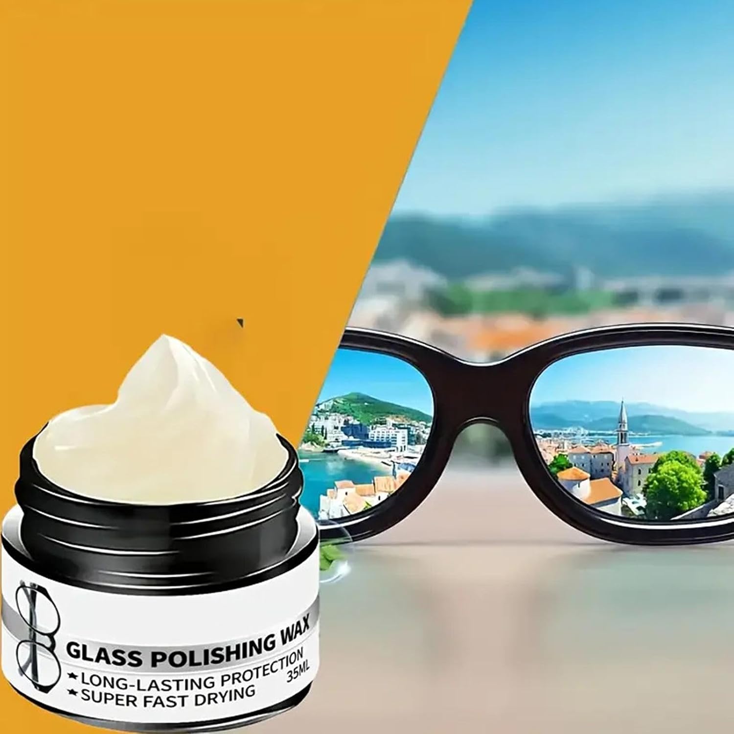 Clear Glass Remover, Repair Cleaning Paste Kit, 1.5x1.5 Inches Jar with Polishing Buff, Smooth Cream Scratch Filler, Fine Abrasive with Buffing Pad, Restoration Tool for Watch & Phone