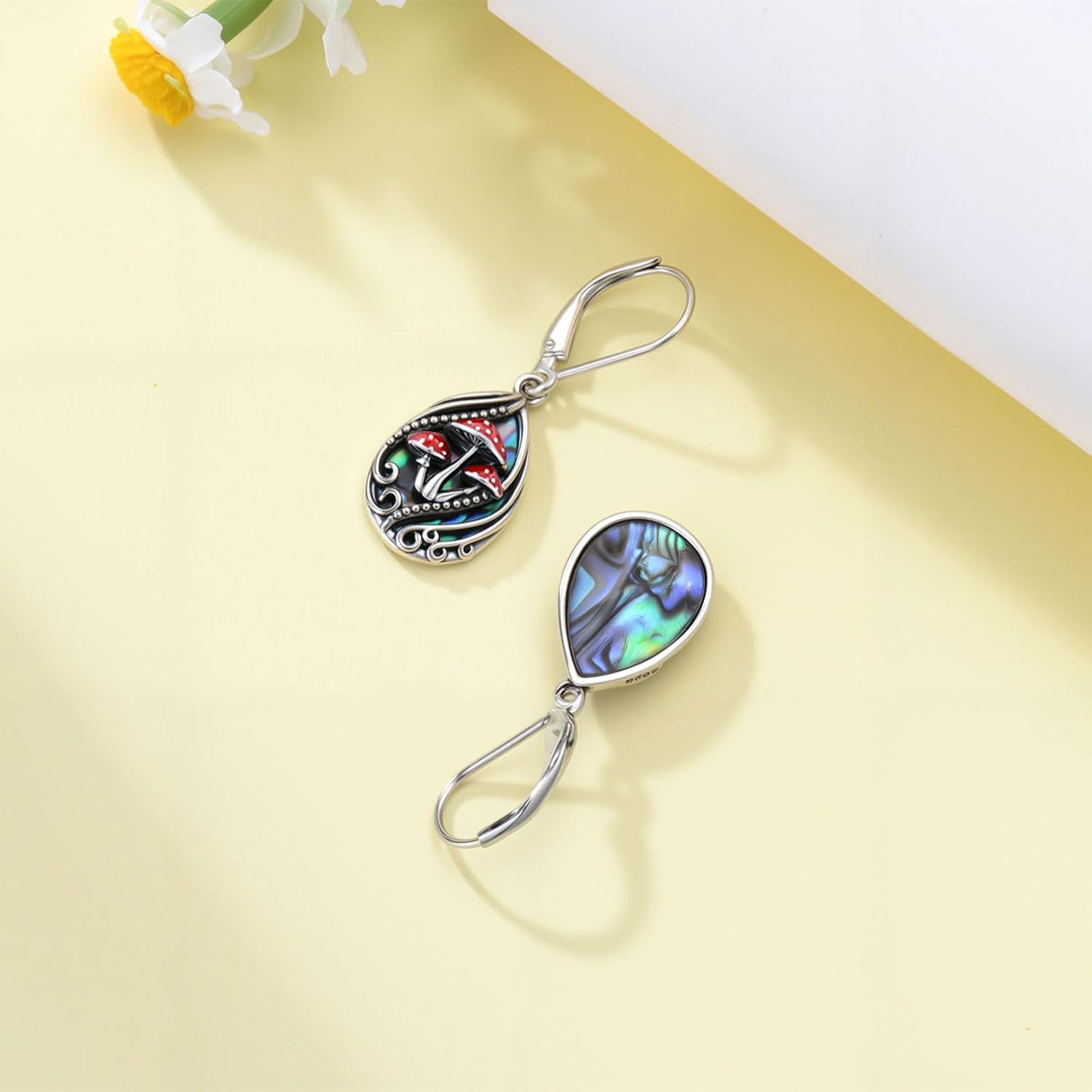 Animal Earrings 925 Sterling Silver Abalone Shell Dangle Drop Earrings Leverback Earrings Cute Animal Jewelry Gifts for Women Girlfriend - Image 2
