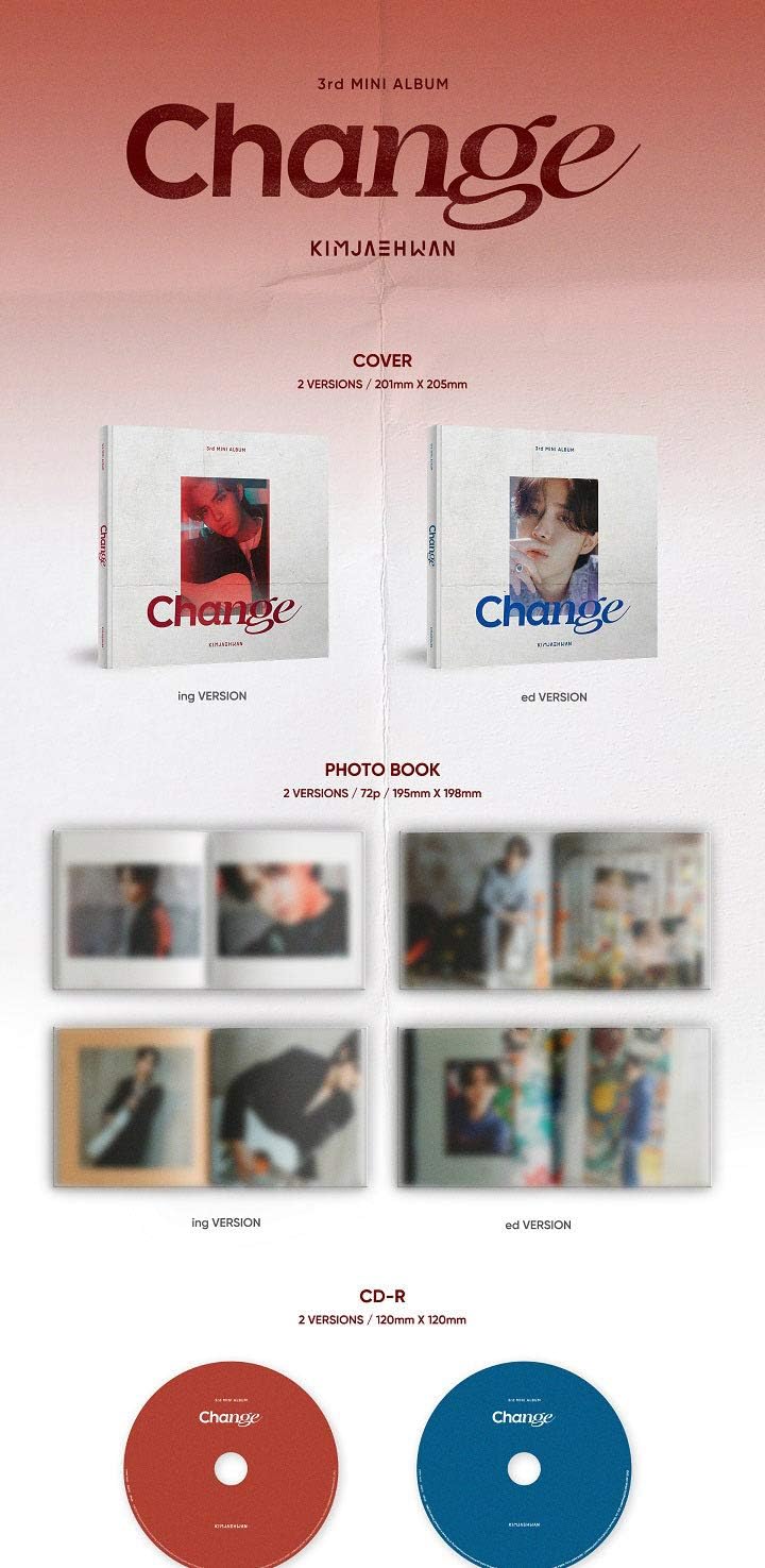 Kim Jaehwan Change 3rd Mini Album Random Version CD+1p Poster+72p PhotoBook+1p PhotoCard+1p PostCard+1p Lenticular+1p Bookmark+Illustration Sticker+Message PhotoCard SET+Tracking Kpop Sealed