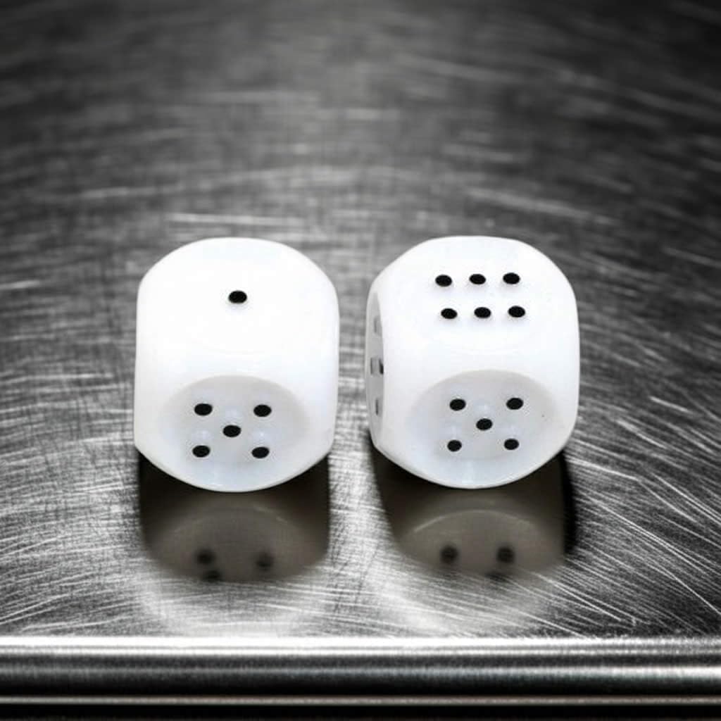 White Tactile Dice with Raised Black Pips D6 20mm (25/32in) Pack of 2 Dice Koplow Games