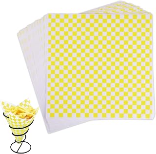 Waxed Deli Paper Sheets 12 * 12 Inch, 200 Pcs Food Basket Liners for Sandwiches, Burgers, Checkered Deli Wrap Wax Paper Sheets Yellow