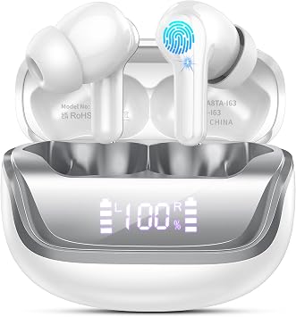 Wireless Earbuds, Bluetooth 5.4 Headphones Deep Bass Stereo, in-Ear Earphones with ENC Noise Canceling Mics, IP7 Waterproof Wireless Headphones for Android iOS, 45H Playtime Ear Buds Dual LED Display