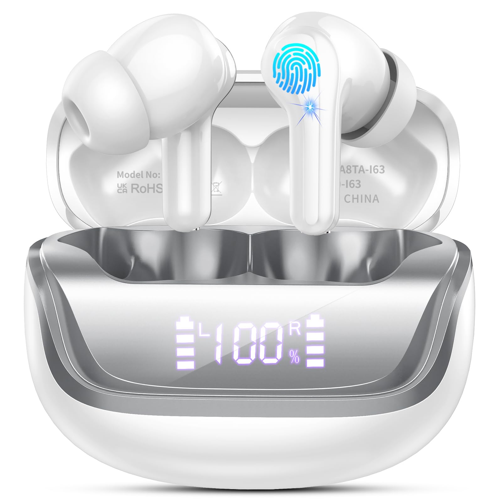 Cuffie Bluetooth 5.4, Auricolari Bluetooth Stereo HiFi con 4 HD Mic, Cuffie Wireless 45 Ore LED Display, in Ear Cuffiette con Cancellazione Rumore, Senza Fili IP7 Impermeabile