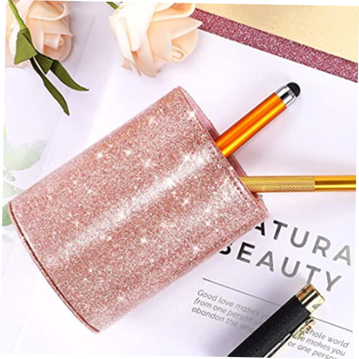 Ciieeo 4 Stück Luxus-stiftehalter Mit Glitzer-design Leder Make-up-pinselhalter Pu-schreibwarenaufbewahrung Stiftetopf Fürs Büro