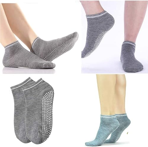 Miniatura 5 de Juego de 4 pares de calcetines de silicona con agarre de puntos para mujer, calcetines antideslizantes para yoga, fitness, baile, ballet, calcetines