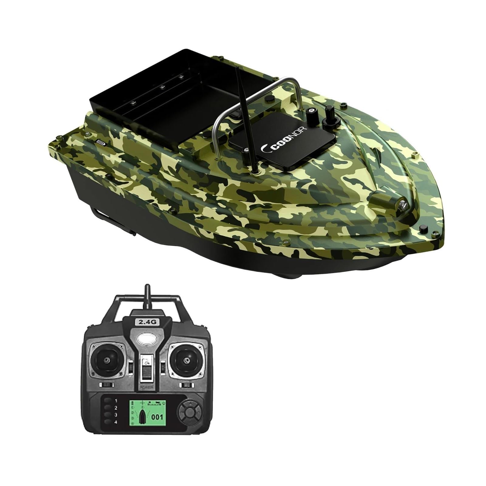 Lkhltbf Camouflage Gps Fishing Bait Boat With Large Container, 500M Range Automatic Rc Bait Boat Fish Feeder With 12000Mah Battery, Night Lights For Carp Fishing,,Single Battery