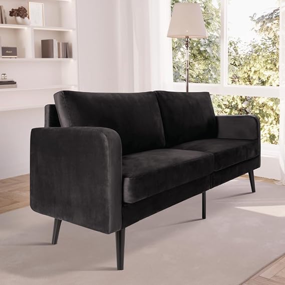 Milliard Velvet Loveseat Sofa, 3 Seater 72 Couch with Soft Cushions - Compact One Box Design for Easy Apartment Delivery, Modern Style for Living Room, Bedroom, Office (Velvet, Black) (Black)