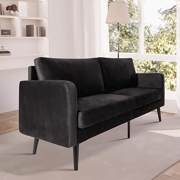 Milliard Velvet Loveseat Sofa, 3 Seater 72" Couch with Soft Cushions - Compact One Box Design for Easy Apartment Delivery, Modern Style for Living Room, Bedroom, Office Velvet, Black Black