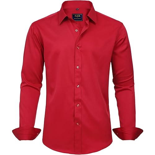 J.VER Men's Dress Shirts Solid Long Sleeve Stretch Wrinkle-Free Formal Shirt Business Casual Button Down Shirts