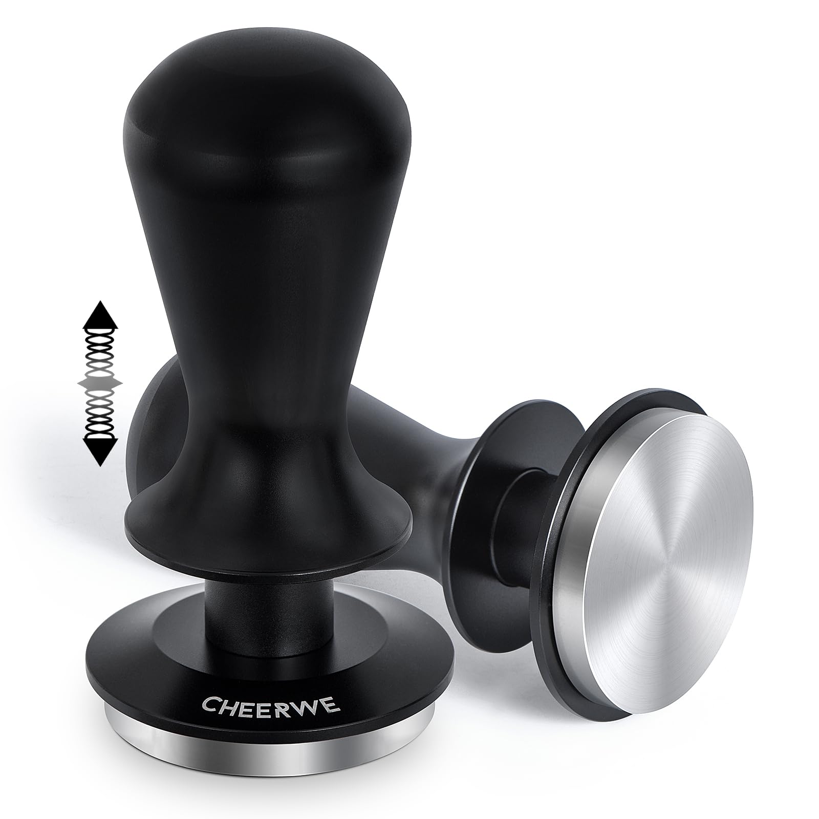 Cheerwe 53mm Espresso Tamper, Daul Spring Loaded Calibrated Tamper, Coffee Tamper for 54mm Espresso Machine, 100% Flat Stainless Steel Base Tamper, Barista Tool for Espresso Machine