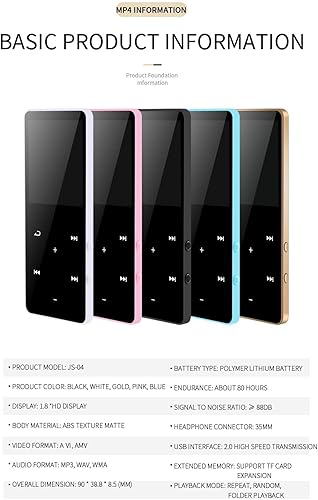 Miniatura 5 de Reproductor MP4 MP4 de 128 GB con BT 5.0, pantalla táctil de 1.8 pulgadas, reproductor de música digital portátil sin pérdida con radio, video,