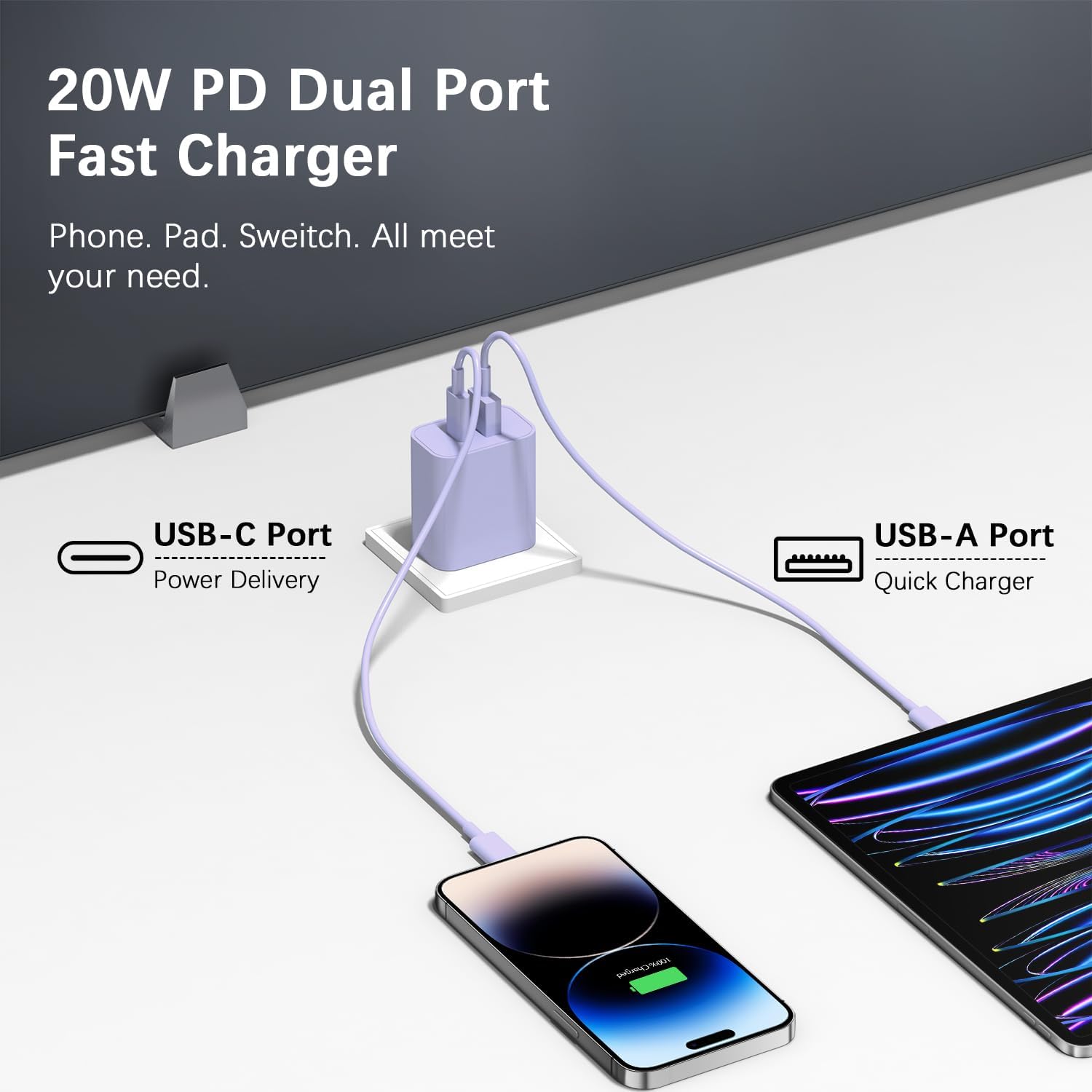 iPhone 17 16 15 Charger Fast Charging USB C Charger Block Type C Chargers Charging Block with 3 Pack 10FT Cable for iPhone 17/17 Plus/17 Pro Max/16/16 Plus/16 Pro Max/15 Pro Max/iPad Pro (Purple