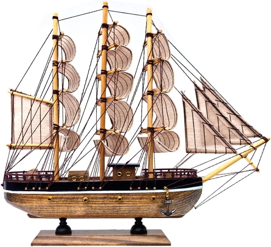 Smooth Sailing Boat Model Mediterranean Wooden Boat Furniture Decoration Room Decoration (Main Brown)