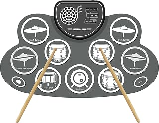 Electric Drum Set, 9 Electric Drum Kid, Foldable Electronic Practice with Headphone Jack, Build in Speaker and Battery, Foot Pedals, Drum Sticks Birthday Gift Christmas Gifts for Kids