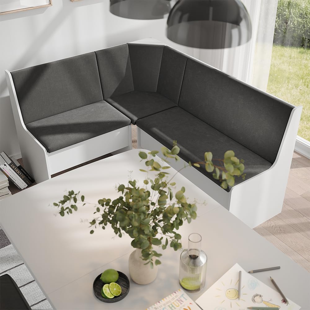 Vicco Gruppo panca ad angolo Ramon, Bianco, 150 x 51 cm con spazio di archiviazione, con vano portaoggetti sotto la seduta per spazio aggiuntivo