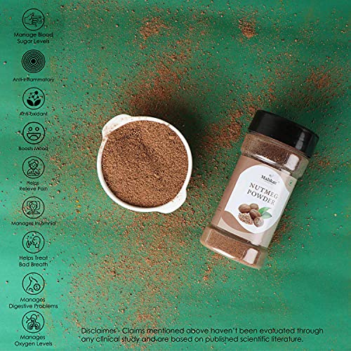 Image of Malikaz' The Royale Taste Nutmeg Powder Jar, 90 g | Nutty | 100% Natural | No Additives | Easy to Provide a Slightly Nutty Aroma and Flavor to Any Dish | (Pack of 3)