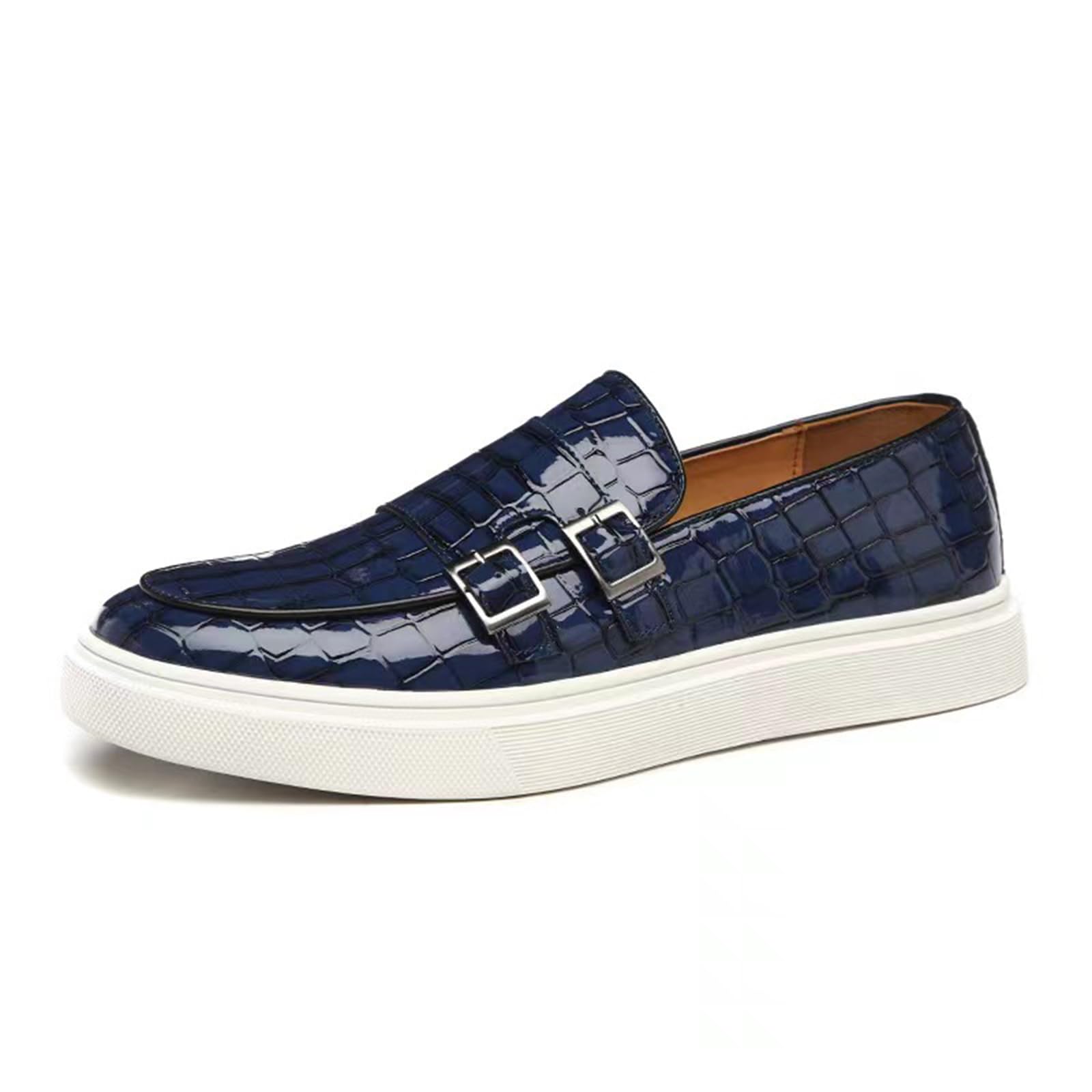 Mocassini Uomo Eleganti Doppia Fibbia Stampa Cocco - Scarpe Classiche Loafers Business Cerimonia Comfort Monk Strap Senza Lacci