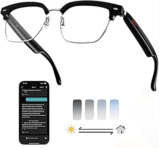 MNVOEQ AI Smart Wireless Bluetooth Translation Glasses for Men/Women with Speakers/Bluetooth&140+ Languages Translation Sports/Travel/Drive/Busniess (E8+AI+Color Change Lenses+Sil…