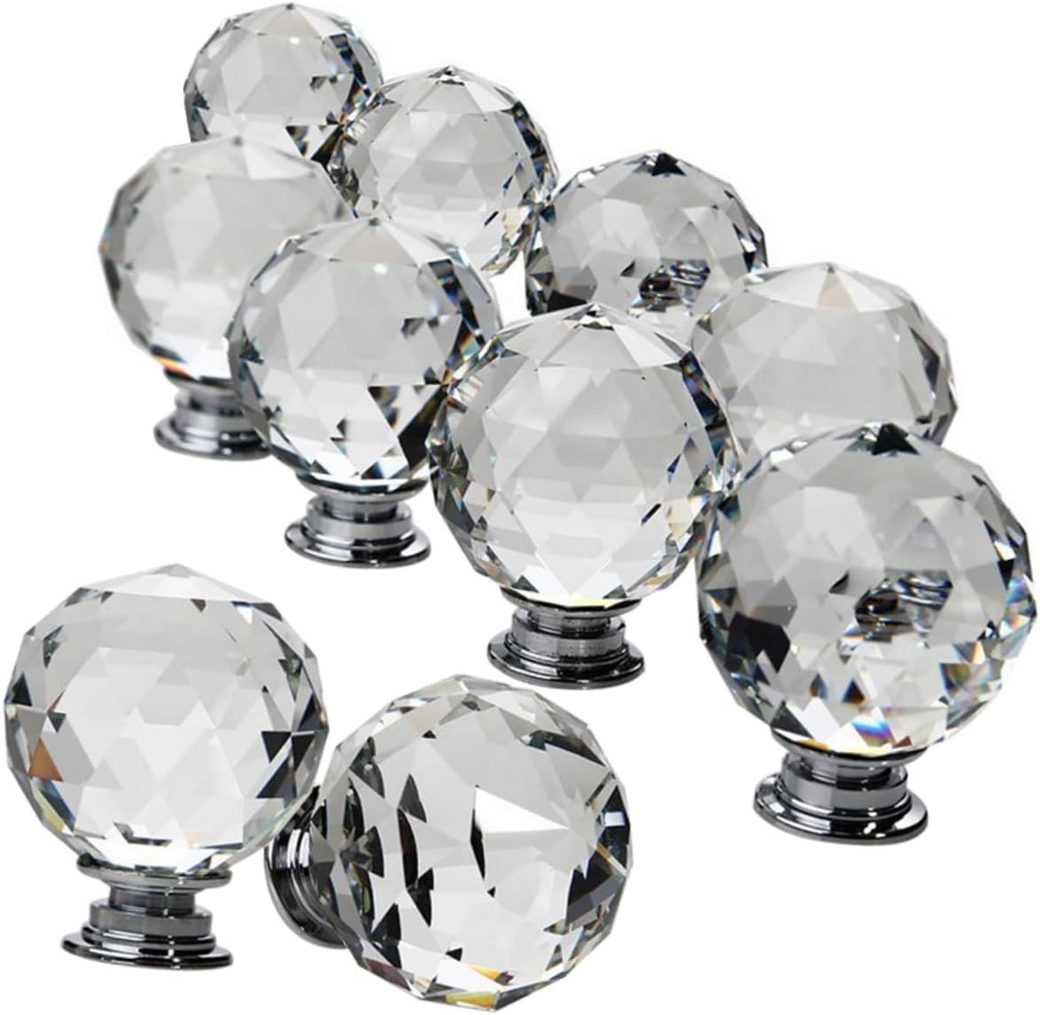 Crystal Knobs, 10pcs Office Furniture Hardware Glass Door Knob Home Kitchen Cabinet Decoration for Wardrobe Doors, Cabinets & Drawers