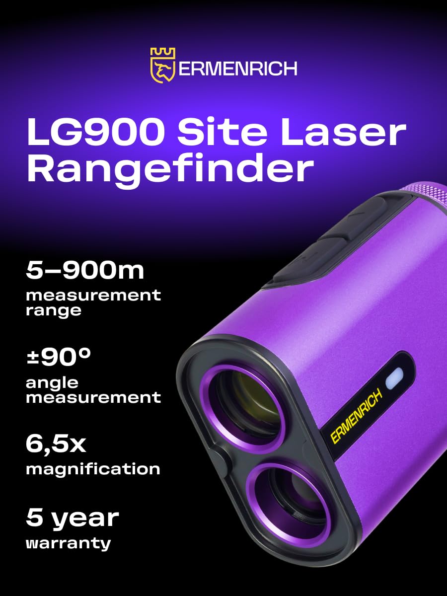 LG900 Site Dalmierz Laserowy 6,5x z Trybem Nachylenia, Wibracją i Blokadą Chorągiewki, 900 metrów, Auto-off, do Golfa, Polowania i Biwakowania, Kompaktowy Kompatybilny ze Statywem Fioletowy